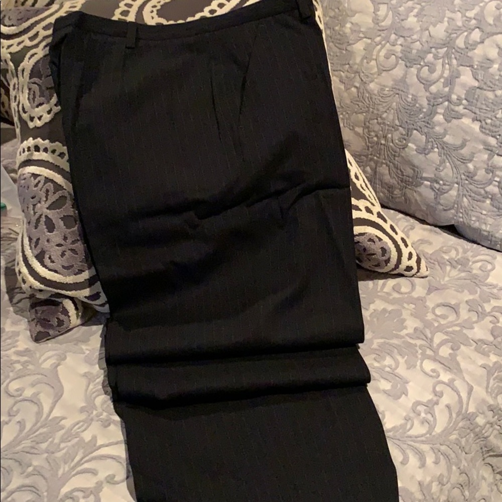 Hugo Boss Navy pinstriped wide leg trousers